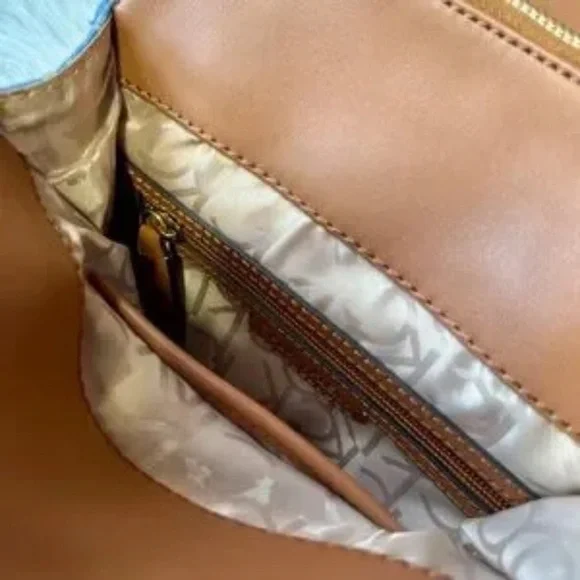 Calvin Klein Elaine Monogram Logo Denim & Brown Faux Leather Mini Backpack - Picture 10 of 14